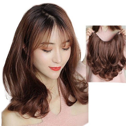 이쁘다샵 가발위드 1피스 웨이브 볼륨머리 헤어펌 헤어피스, 허쉬브라운35cm