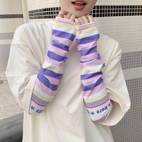 러블리 루즈핏 UV차단 쿨팔토시 쿨토시, 줄무늬 보라, 1개