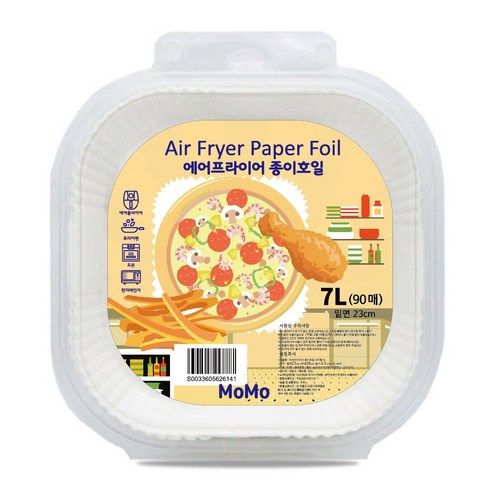 모모 에어프라이어 사각 종이호일 화이트, 1세트, 90개입, 23cm