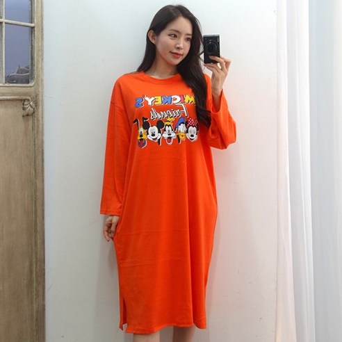 이힝 미키와 친구들 프린팅 긴팔 롱원피스