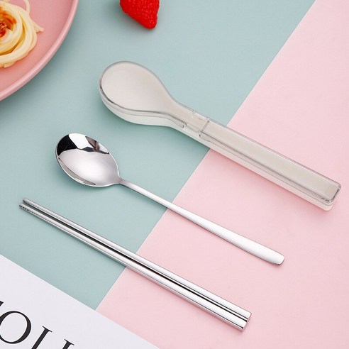 [SW] 우아한 304 스테인레스 스틸 젓가락 스푼 세트 칼 세트 Flatware 세트 식기 수프 스푼 휴대용 Cultery 상자, 하나, Silver