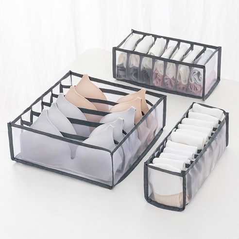 속옷 수납함 가정용 옷장 서랍 정리 체크 팬티 수납함 헝<unk> 양말 수납 신기, 그레이 3세트 [6칸 +7칸 +11칸] 속옷 박스 세