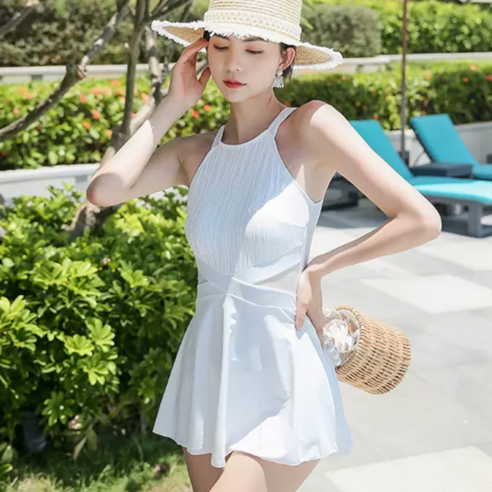 코믈리 체형커버 원피스 수영복, 화이트