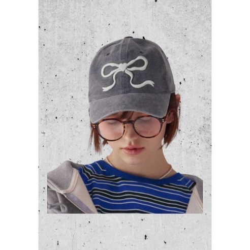 5월 27일 배송] RONRON HEART RIBBON BALL CAP CHARCOAL CREAM