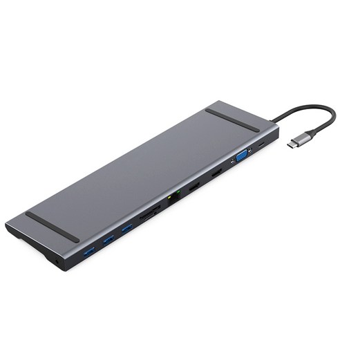 Retemporel HC1101 USB C 허브 유형 C-듀얼 4K HDMI 멀티 3 3.0 VGA RJ45 카더 리더 PD 어댑터 독, 1개, 블랙 & 그레이