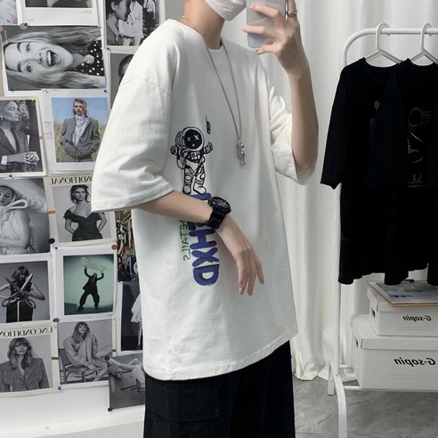 DFMEI 일본 만화 낙서 반팔 티셔츠 남성 여름 패션 브랜드 유행 거리 다크 루스 캐주얼 티셔츠 탑