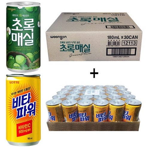 초록매실 180ml(30캔) + 비타파워 180ml(30캔), 60개, 180ml