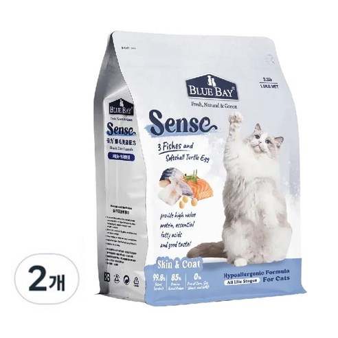 블루베이 고양이 센스 3가지 생선 & 거북알 건식사료, 1.5kg, 2개, 연어