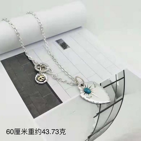 KORELAN s925 순은 태은 빈티지 방패 블루 송석 펜던트 개성 남성 여성 트렌드 패션목걸이
