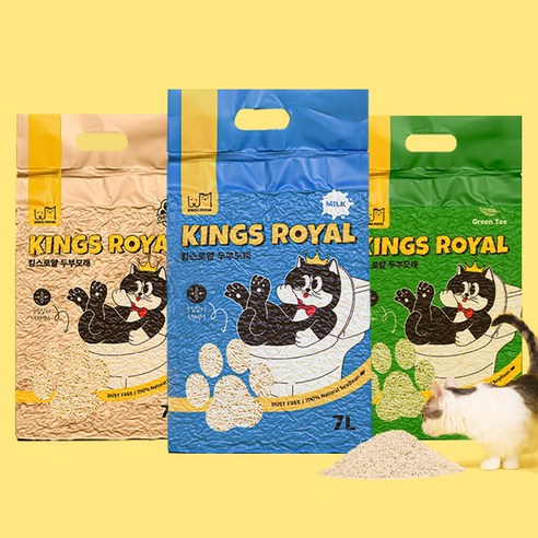 킹스로얄 KINGS ROYAL 먼지 적고 안전한 향기 있는 식물 원료 고양이 두부 모래 7L, 녹차향, 36개