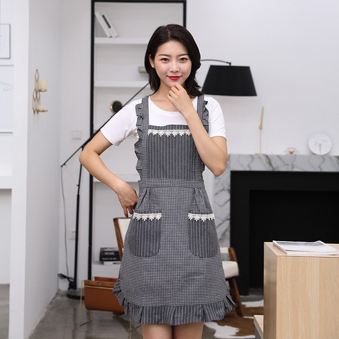 주방 앞치마 이층 린넨 방수 바리스타, 그레이