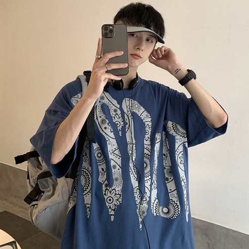 DFMEI 대형 반소매 여름 디자인 틈새 느슨한 일곱 분 소매 얇은 모든 경기 Ins 패션 브랜드 힙합 티셔츠