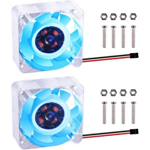 지크파이 2pcs 라즈베리파이 4 정숙팬 냉각팬 40x40x10mm 4010팬 DC 5V, Blue