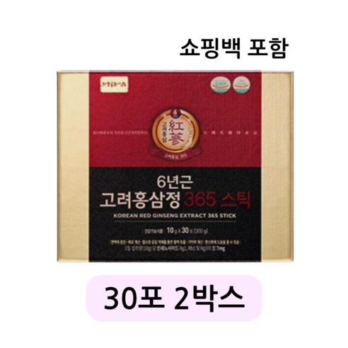 정원삼 6년근 고려홍삼정 365 스틱 30포 + 쇼핑백, 1g, 2개