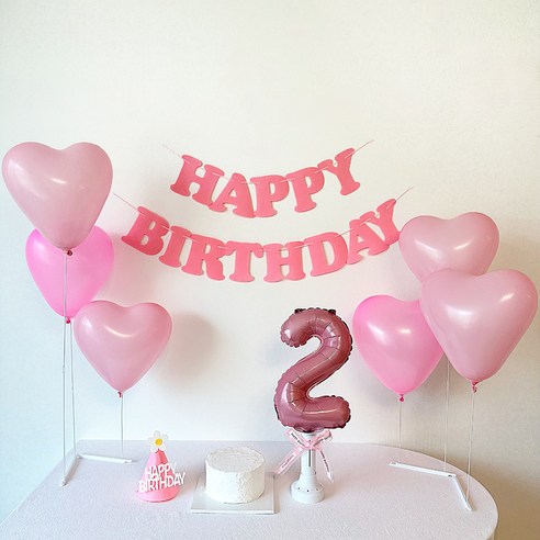 주파티 두돌생일상 숫자풍선 생일파티용품세트 숫자풍선스탠드, 두돌생일상(핑크)