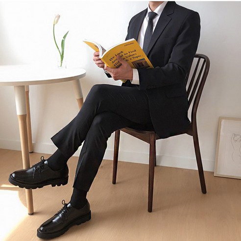 언탭트 남성용 사계절 투버튼 기본 캐주얼 정장 자켓 + 바지 세트 정장상의