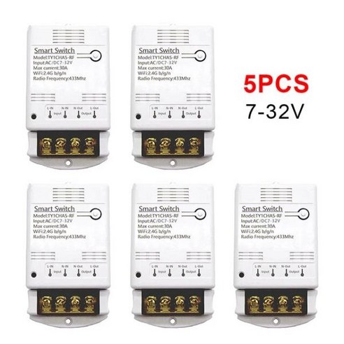 투야 스마트 와이파이 스위치 홈 자동화 릴레이 모듈 RF433 수신기 회로 차단기 알렉사 구글 홈과 작동 400, 06 5PCS AC DC 7-32V