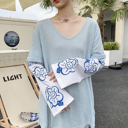 DFMEI 자외선 차단제 아이스 실크 소매 여성용 여름 얇은 야외 UV 보호 팔 느슨한 소매, 색깔2