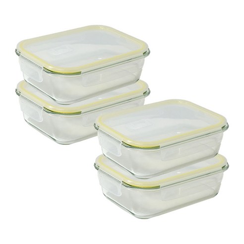감성리빙 사각용기 옐로우에디션 정사각 직사각 밀폐용기, 640ml x 4개입, 4개