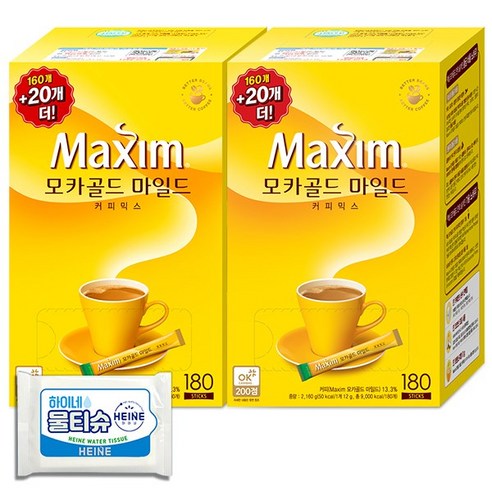 맥심 모카골드 커피믹스 360T + 물티슈, 180개입, 4개, 12g