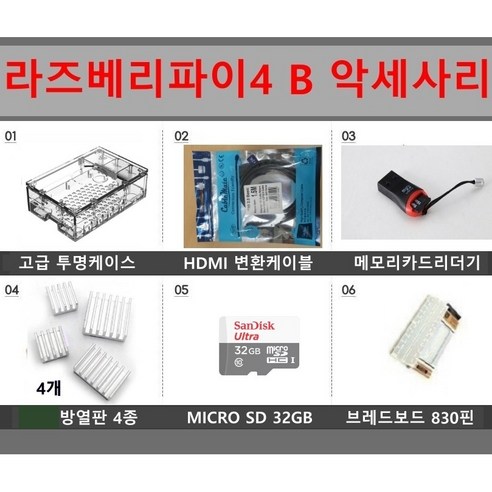 라즈베리파이4 B 전용 악세사리 투명케이스 메모리카드 브레드보드 케이블, 브레드보드830핀, 1개