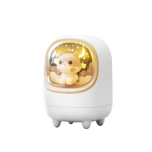 우주선 사랑스런 가습기 사랑스런 캐릭터 usb 충전 소형 가정용 사무실 데스크톱 가습기 선물, 멍펫 화이트(충전 가능 내장 배터리 1200mah)