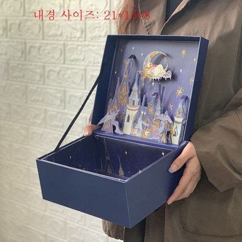ZZJJC 선물박스 기프트박스 프리미엄 박스 생일선물 여자 빈박스 캐릭터 라지 사이즈, 스몰 스카이 시티 사이즈 21*15*8cm, 선물함 [카드 증정]