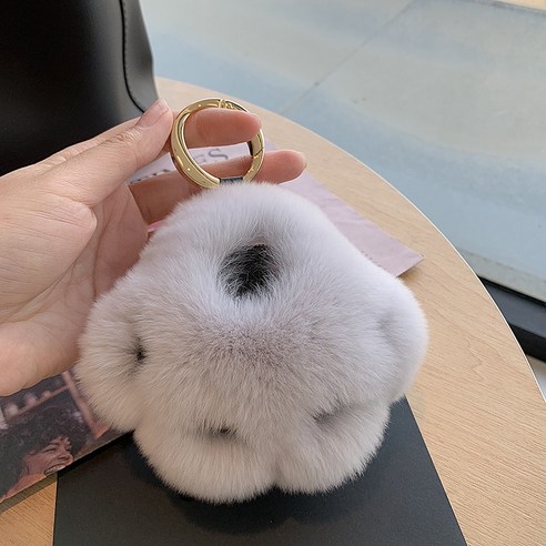 [곰발 볶음] 달토끼 털 가방 액세서리 귀엽다 자동차 열쇠고리 액세서리 생일 선물녀, 옅은 회색 토끼 털