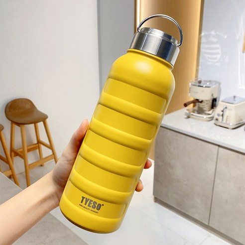 ZZJJC 대용량 아웃도어 스포츠 피트니스 텀블러 크리에이티브 텀블러 스테인리스 카세트, 750ml, 노란색