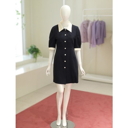 올리브데올리브 배색 카라 A라인 반팔 원피스 OYW3MO300(1922435)