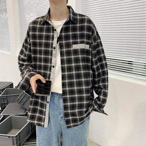 봄 인스 긴팔 체크 셔츠 남 루즈핏 트렌드 주니어 멋 셔츠 커플 코트