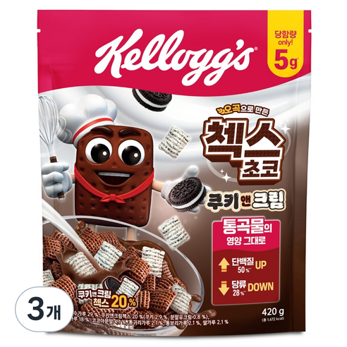 첵스초코 켈로그 쿠키앤크림, 420g, 3개