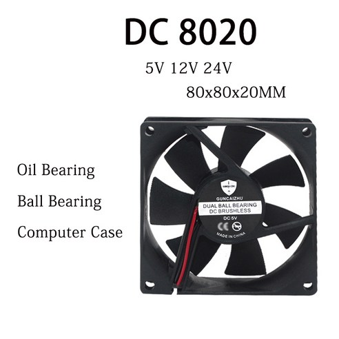 냉장고압축기 냉각 선풍기 오일 베어링 냉장고 압축기 DC 8020 5V 12V 24V 80x80x20mm 4800RPM 0.2A 2 핀, [03] 24V