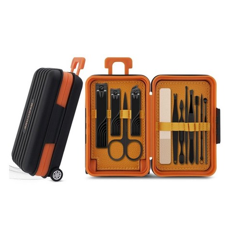 귀여운 캐리어 디자인 손톱깎이 12종 세트 Manicure Set of 12, 1개, 블랙