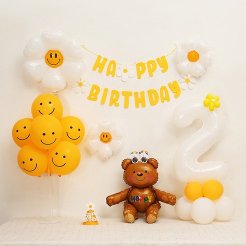 [피앤비유니티] 데이지곰돌이 가랜드형 생일풍선세트, 02-2)데이지곰돌이 가랜드형-브라운 숫자2, 1세트