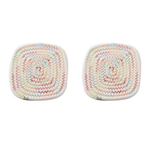 리에르 손뜨개 식탁매트 티코스터 2P 세트, 레인보우, 16 x 16cm