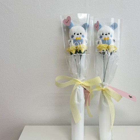 쁘띠 로즈 곰돌이 한송이 꽃다발, 1세트, 파랑
