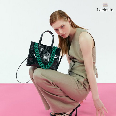 라씨엔토 23 Summer 크링클 페이던트 소가죽 미디움 토트백 + 컬러 체인 + 숄더스트랩