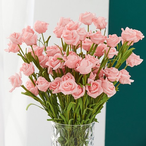 DFMEI 한국어 스타일 작은 장미 유리 꽃병 투명한 럭셔리 꽃꽂이 유럽 스타일 물 Fed 꽃 다이닝 테이블 방 장식, 진정한 사랑 핑크 폼 로즈 (6) 76 높은, 중간
