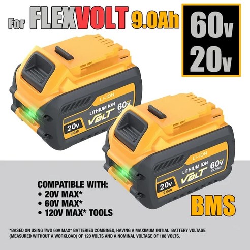 디월트배터리 호환 디월트 FLEXVOLT 배터리 최대 20V 60V 9Ah DCB609 리튬 이온 DCB606 DCB612 DCB205 DCB200 DCB182, 6)2개 18V 6.0Ah, 6)2PCS 18V 6.0Ah