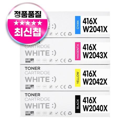 HP 416A 재생 토너 대용량 W2040X W2041X W2042X W204X M454dn M454dw M454nw MFP M479d, 1개, 4색세트