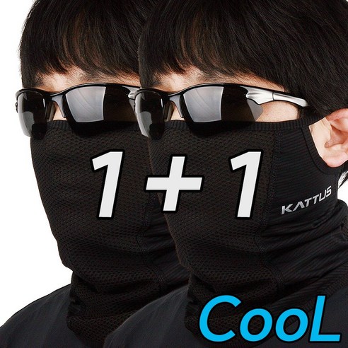 카투스 매쉬형 Zet7 1+1 자외선차단 골프마스크 자전거마스크 파크골프 얼굴햇빛가리개, 블랙+블랙