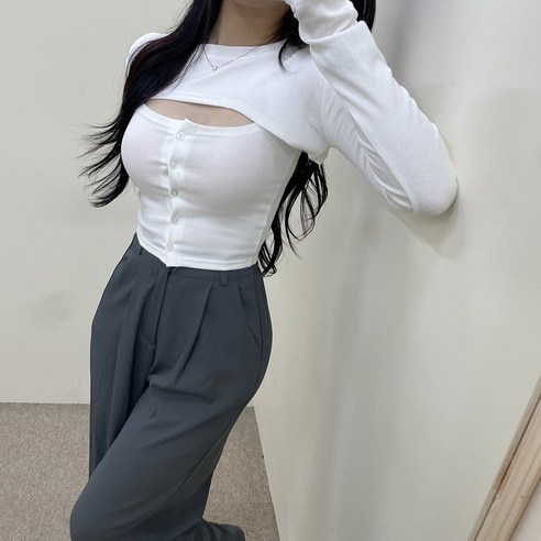 VANANA2 여성 섹시 단추 나시 긴팔 볼레로 투피스 세트 3color