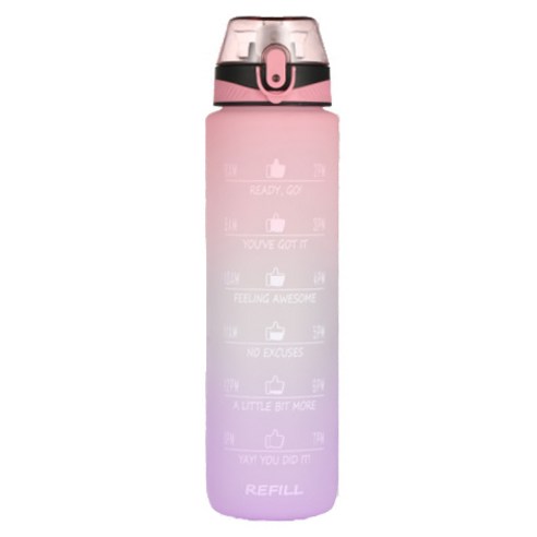 Flower Qi 그라데이션 컬러 대용량 스포츠 보틀 1000ml, 핑크 퍼플 그라데이션