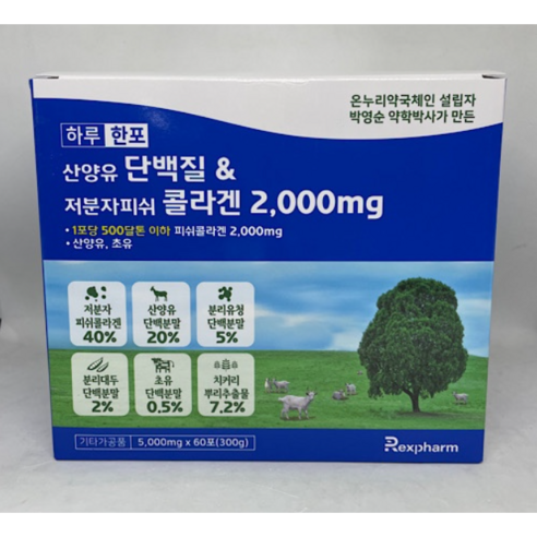 하루 한포 산양유 단백질 & 저분자 피쉬 콜라겐 2000mg 60포, 3개, 300g