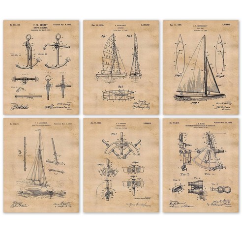 Vintage Sailing Patent Prints 6 (8x10) Unframed P 빈티지 항해 특허 인쇄 프레임 없는 ...