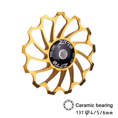 빅풀리 자전거 후면 드레일러 좁은 와이드 자키 휠 롤러 세라믹 베어링 도르래 로드 바이크 가이드 mm, 1개, 07 1pcs Gold 13T