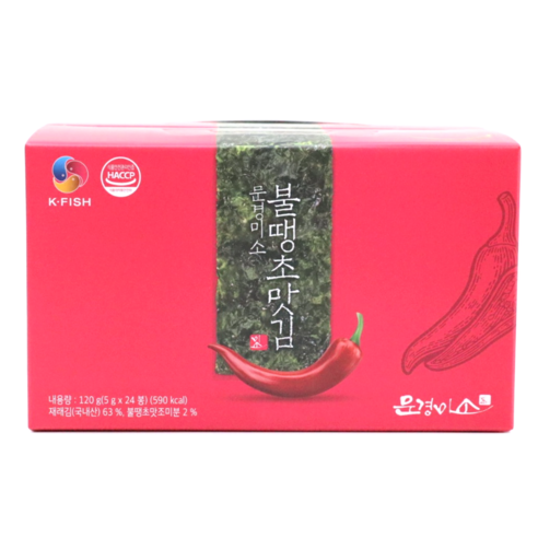 문경미소 불땡초맛김(5g x 24봉) 맵단짠 밥도둑 도시락김 느끼한 음식과 찰떡궁합 술안주로 추천 간식, 1개