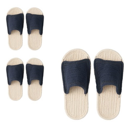 무인양품 MUJI 인도면 혼방 룸 샌들 앞트임 3개 JKA42A0S, 에크루×네이비