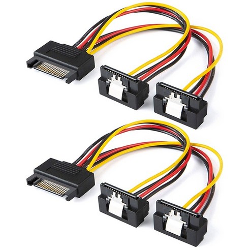 Retemporel SATA 전원 케이블 2팩 8인치 15 핀 수 - 2XSATA 다운 앵글 암 분배기 케이블, 1개, 보여진 바와 같이